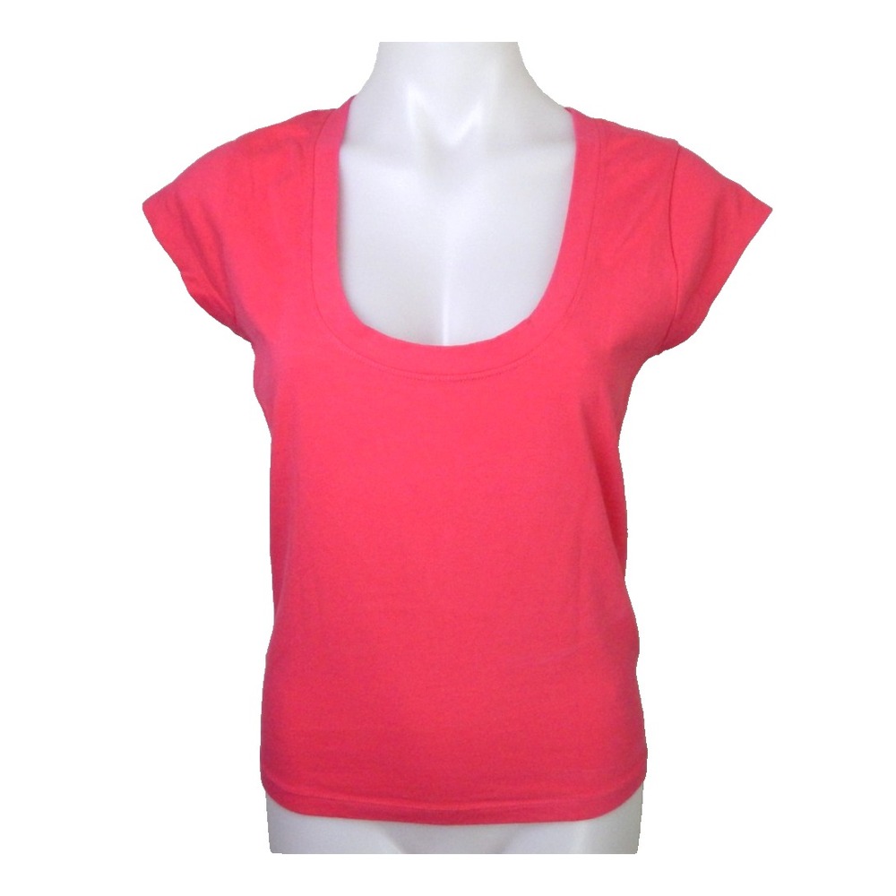 Pilcro Anthropologie Women's Medium Tee Hot Pink Scoop Neck Cap Sleeve
